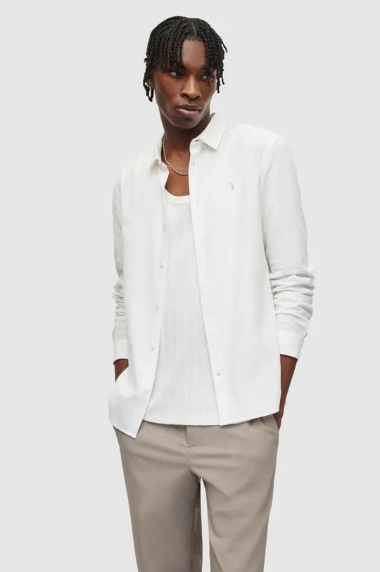 λευκό Βαμβακερό πουκάμισο AllSaints Ανδρικά