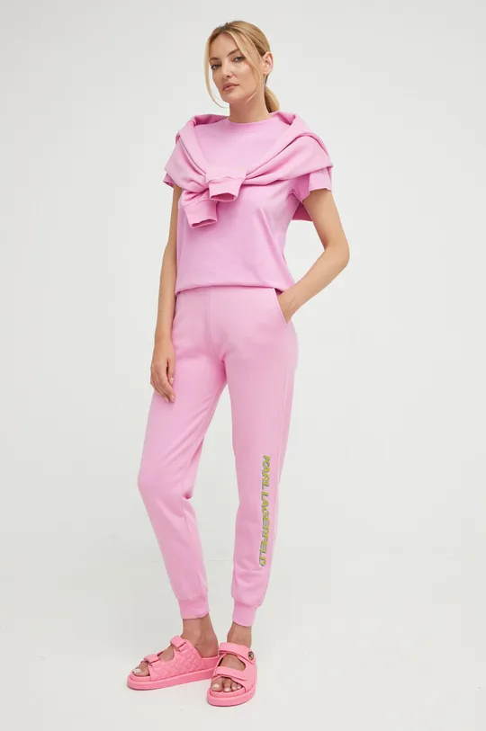 Karl Lagerfeld spodnie dresowe bawełniane 225W1050 różowy