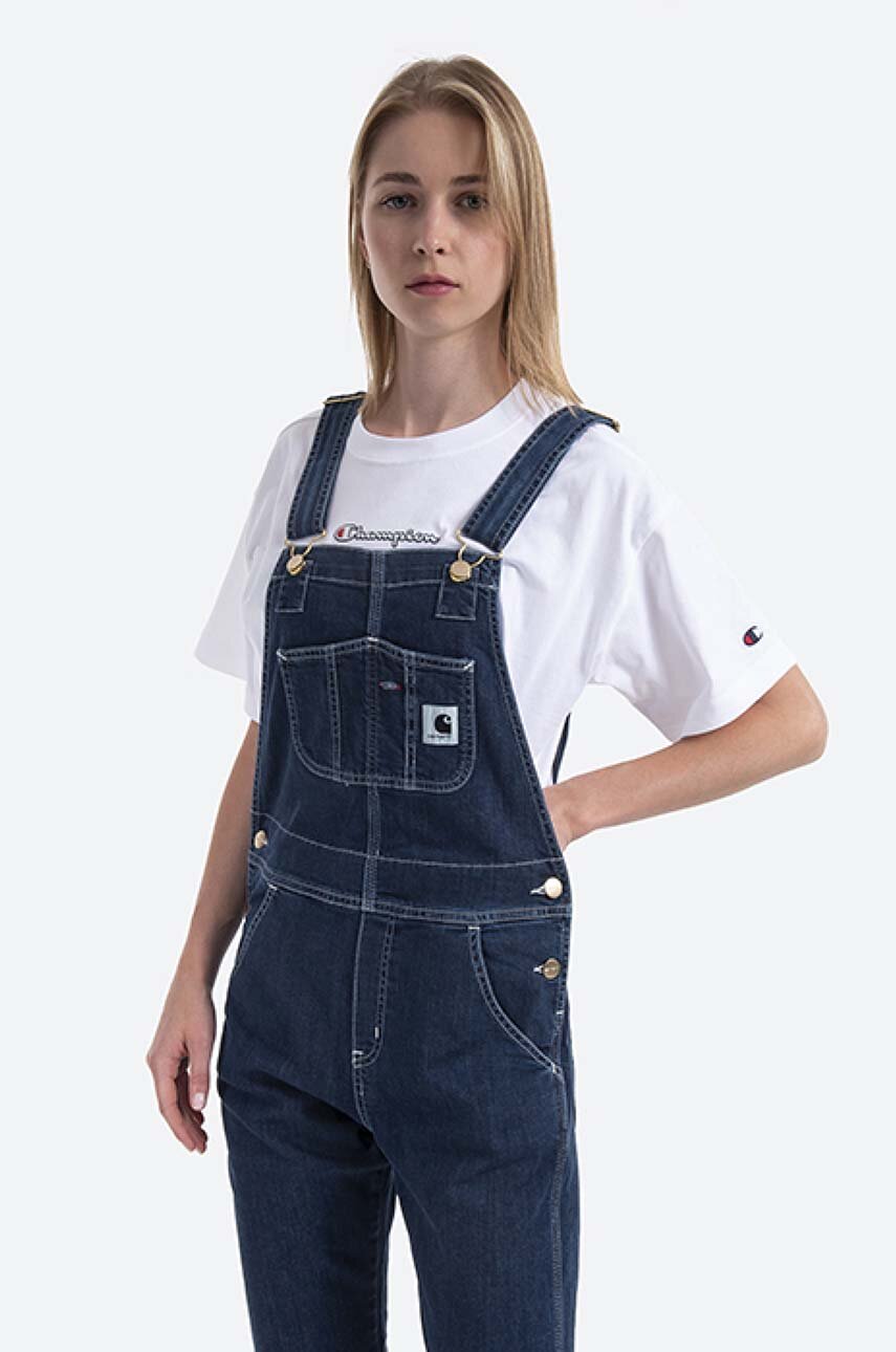 Rifľové nohavice na traky Carhartt WIP W Bib Overall I028638 BLUE STONE tmavomodrá