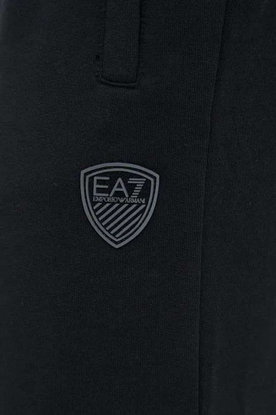 czarny EA7 Emporio Armani spodnie dresowe bawełniane