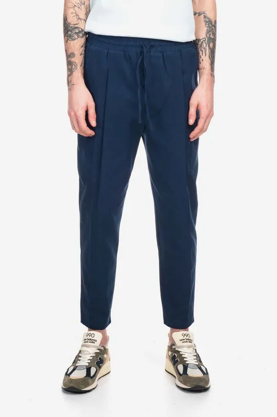 modrá Bavlnené nohavice Drôle de Monsieur Le Pantalon Signature Cargo BP123 NAVY Pánsky