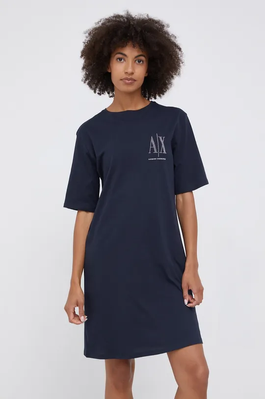Armani Exchange - Βαμβακερό φόρεμα σκούρο μπλε
