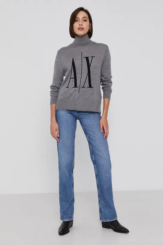 Armani Exchange sweter wełniany szary