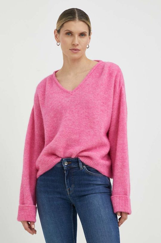 ostry różowy American Vintage sweter z domieszką wełny