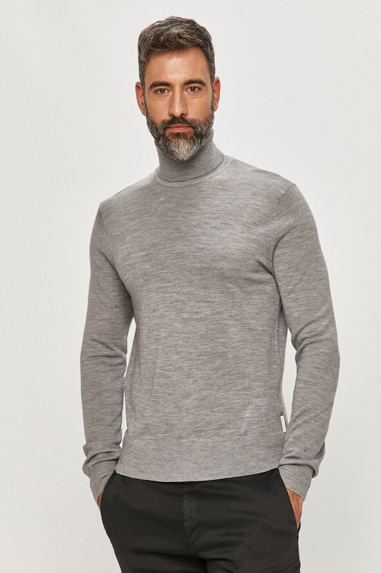 Armani Exchange sweter wełniany szary