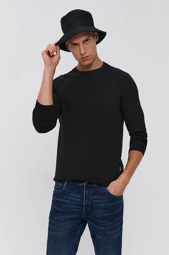 czarny Solid Sweter Męski