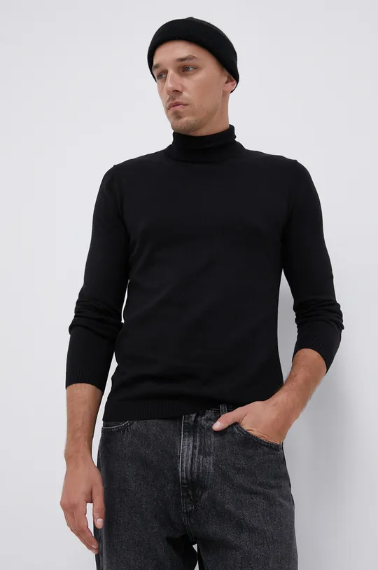 czarny Solid Sweter bawełniany