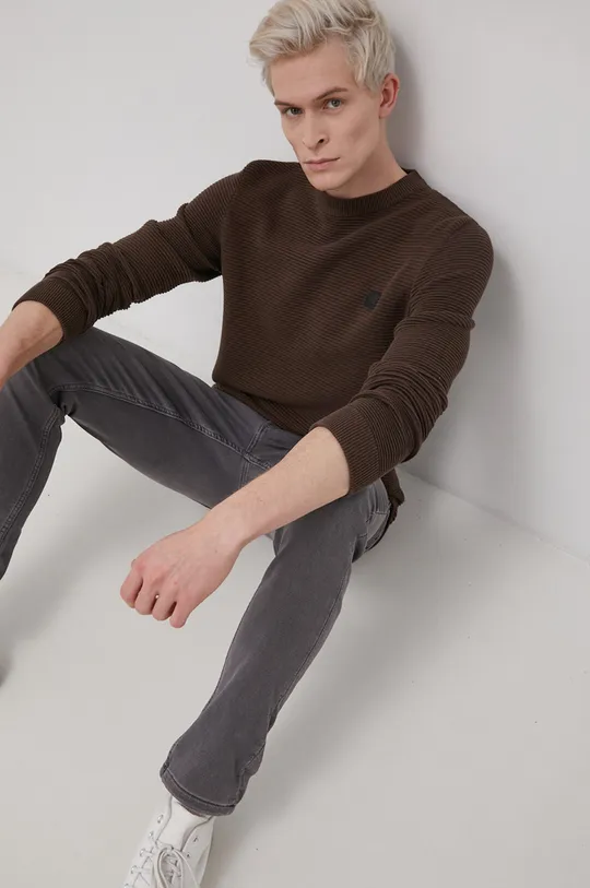 Solid Sweter bawełniany brązowy