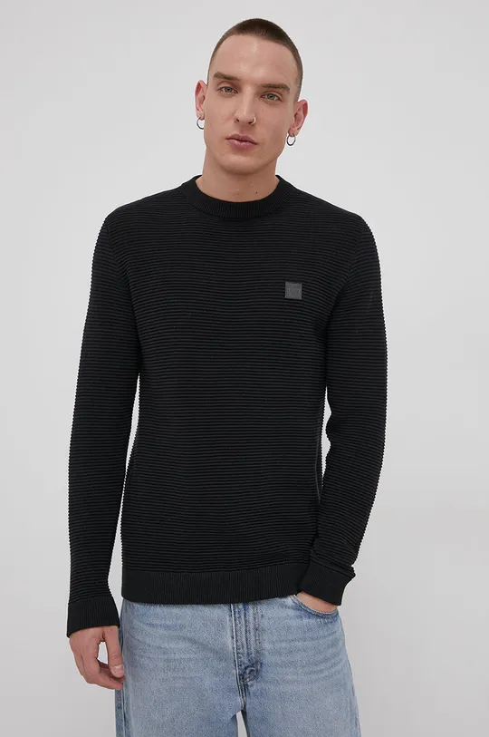 czarny Solid Sweter bawełniany Męski