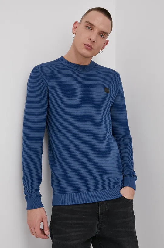 niebieski Solid Sweter bawełniany Męski