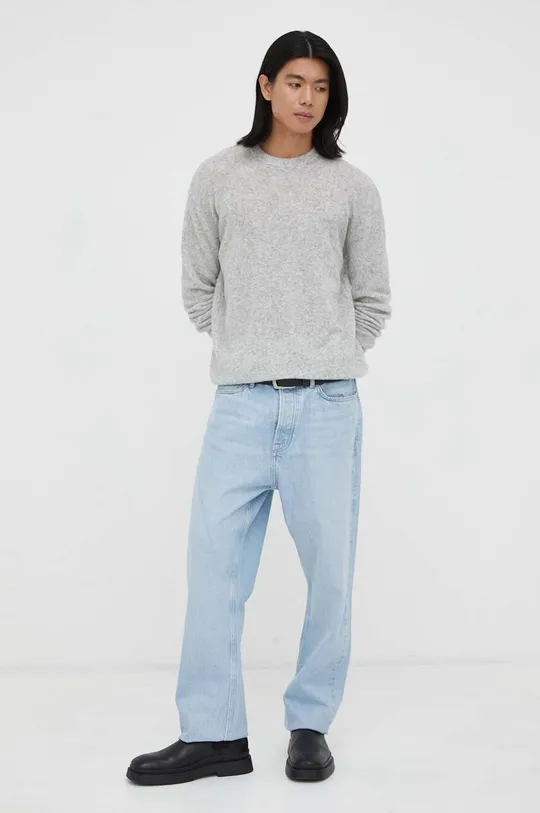 Vlnený sveter American Vintage sivá