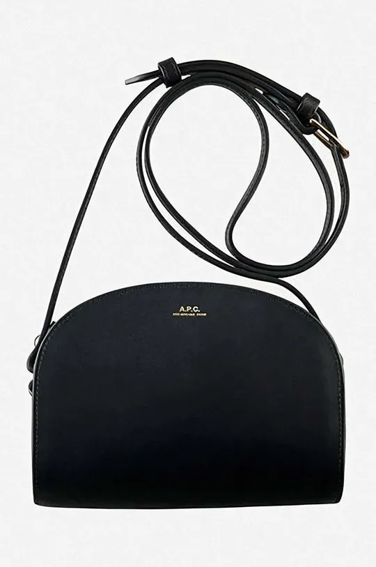 черен Кожена чанта A.P.C. Demi Sac Demi-lune Mini PXAWV-F61392 BLACK Жіночий