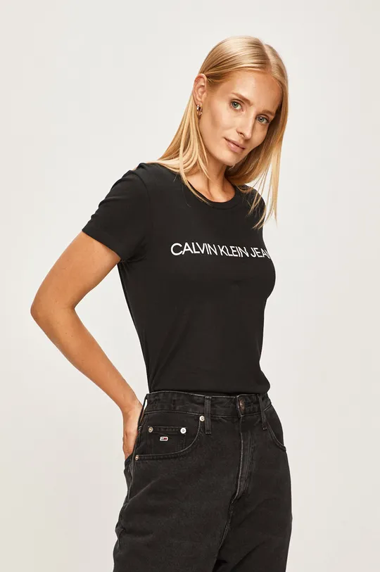 czarny Calvin Klein Jeans - T-shirt J20J207879 Damski