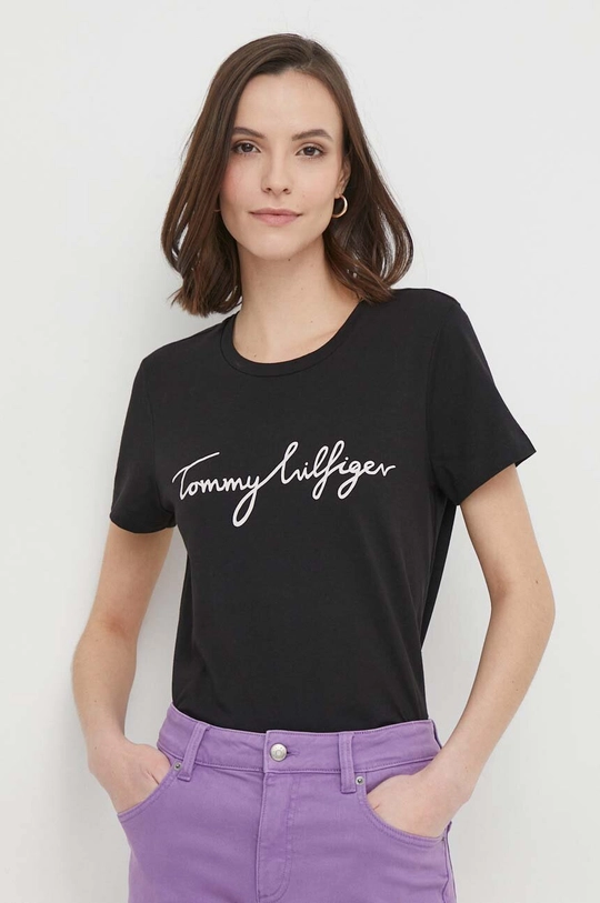 czarny Tommy Hilfiger t-shirt bawełniany Damski