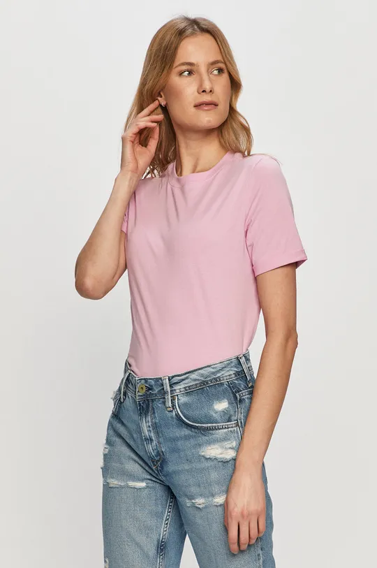 różowy Pieces - T-shirt Damski