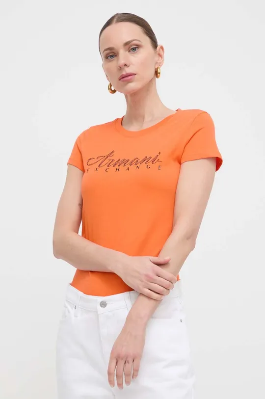 oranžna Bombažna kratka majica Armani Exchange