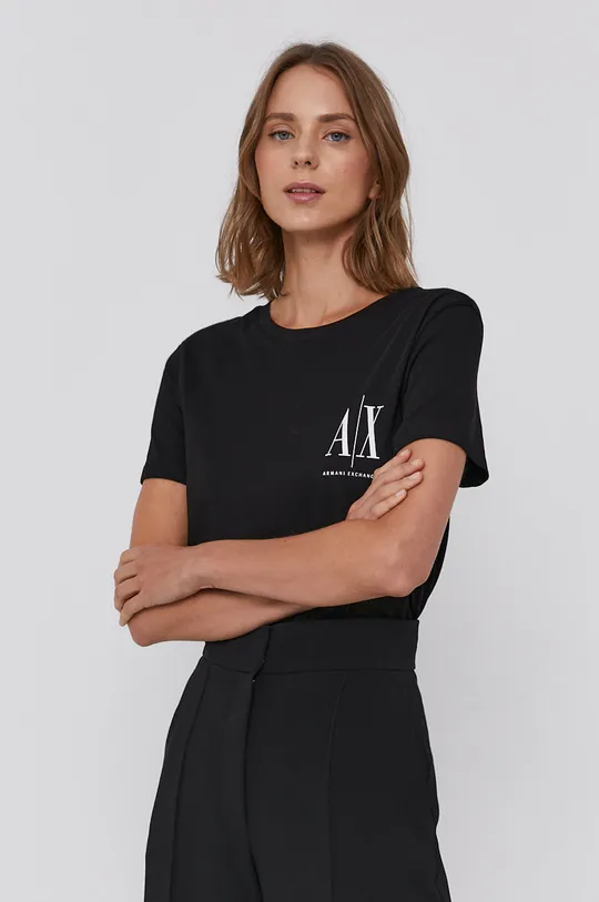 črna Bombažna kratka majica Armani Exchange Ženski