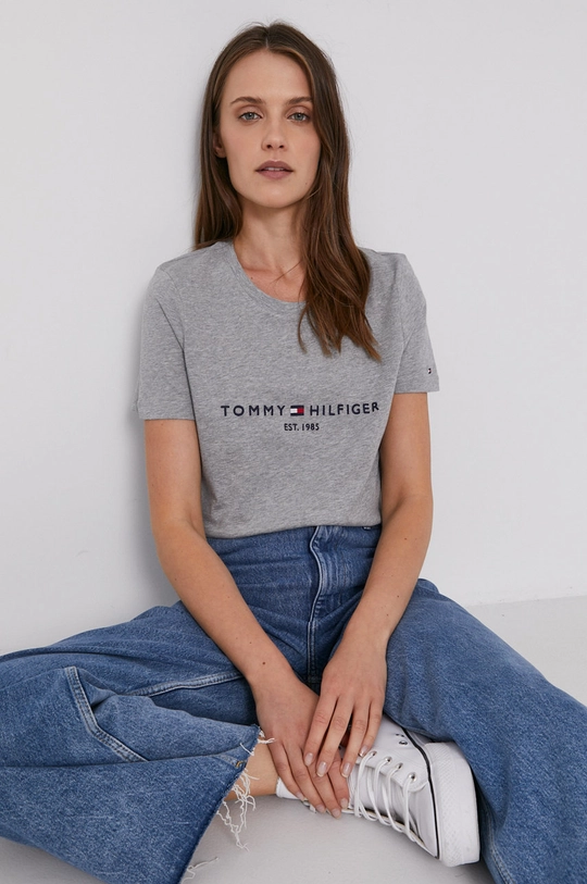 szary Tommy Hilfiger t-shirt bawełniany Damski