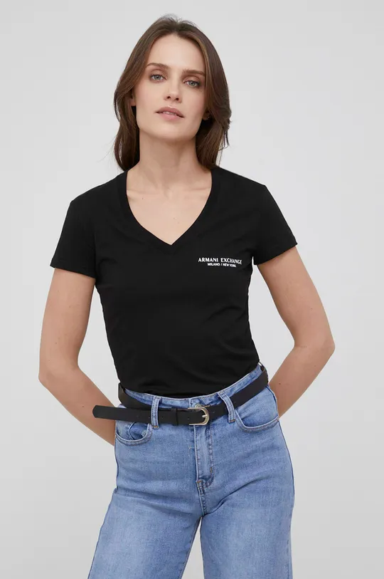чорний Бавовняна футболка Armani Exchange Жіночий