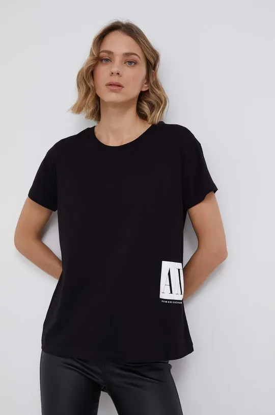 μαύρο Βαμβακερό μπλουζάκι Armani Exchange Γυναικεία