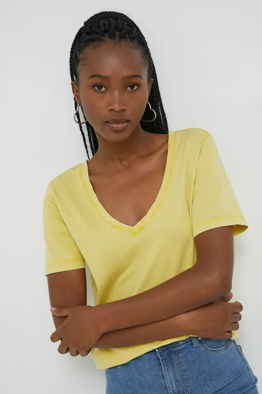 żółty JDY t-shirt bawełniany Damski