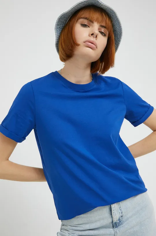 μπλε Βαμβακερό μπλουζάκι Pieces Γυναικεία