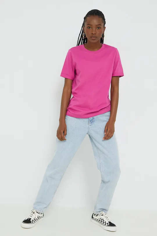 ροζ Βαμβακερό μπλουζάκι Pieces Γυναικεία