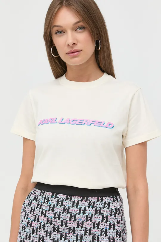 bež Bombažna kratka majica Karl Lagerfeld Ženski