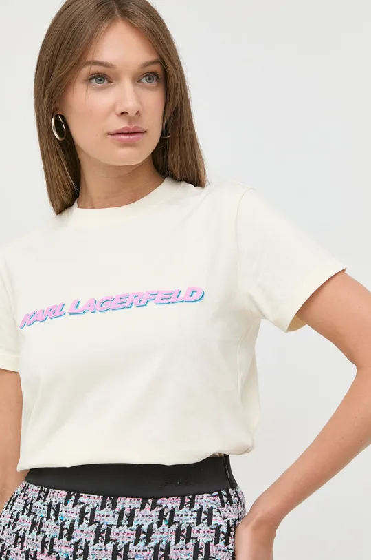 beżowy Karl Lagerfeld t-shirt bawełniany 225W1701