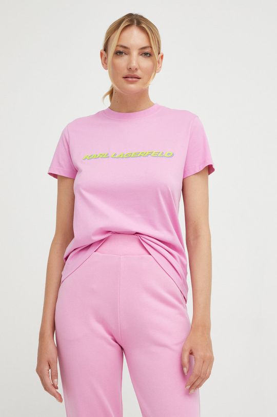 różowy Karl Lagerfeld t-shirt bawełniany 225W1701 Damski
