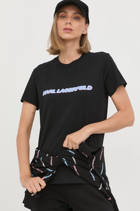 czarny Karl Lagerfeld t-shirt bawełniany 225W1701 Damski