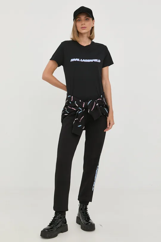 czarny Karl Lagerfeld t-shirt bawełniany 225W1701