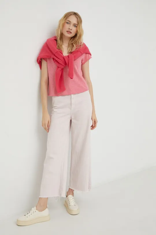 Βαμβακερό μπλουζάκι American Vintage ροζ