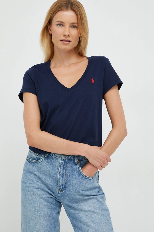 granatowy Polo Ralph Lauren t-shirt bawełniany Damski