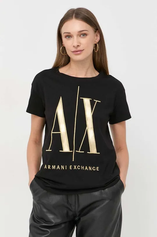 fekete Armani Exchange pamut póló Női