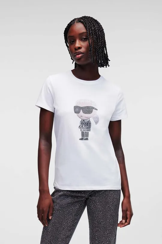 bijela Pamučna majica Karl Lagerfeld Ženski