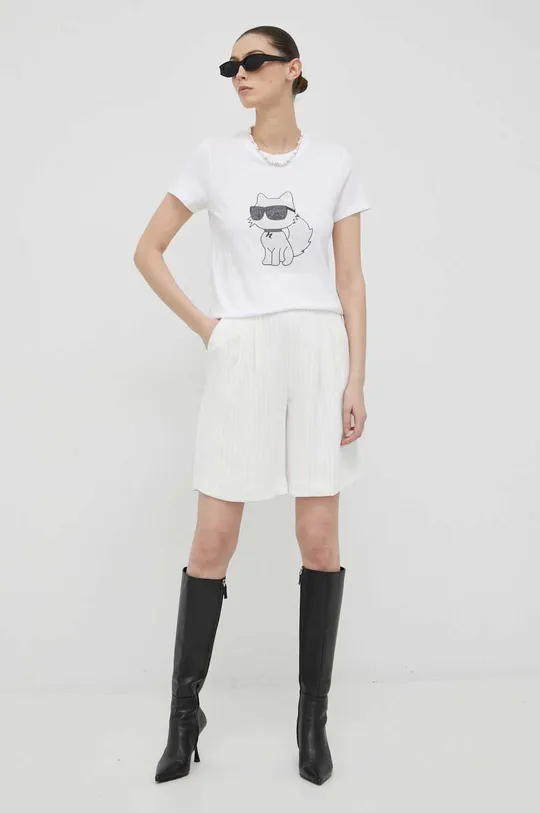 Bombažna kratka majica Karl Lagerfeld bela