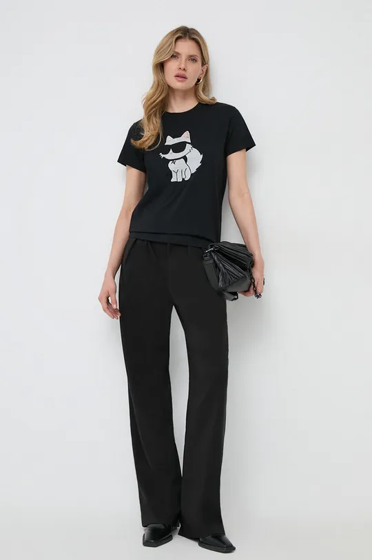Βαμβακερό μπλουζάκι Karl Lagerfeld μαύρο