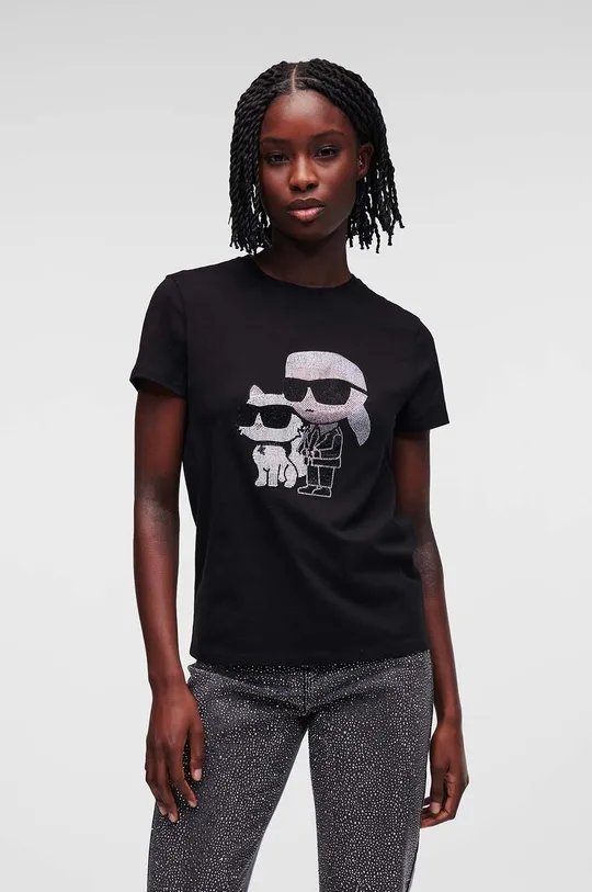 črna Bombažna kratka majica Karl Lagerfeld Ženski