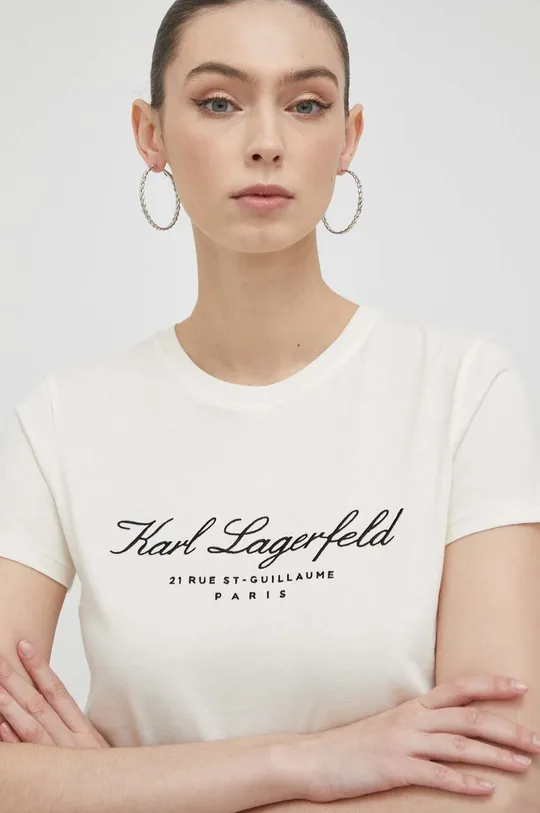 бежевый Хлопковая футболка Karl Lagerfeld Женский