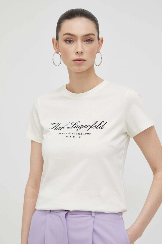 beżowy Karl Lagerfeld t-shirt bawełniany