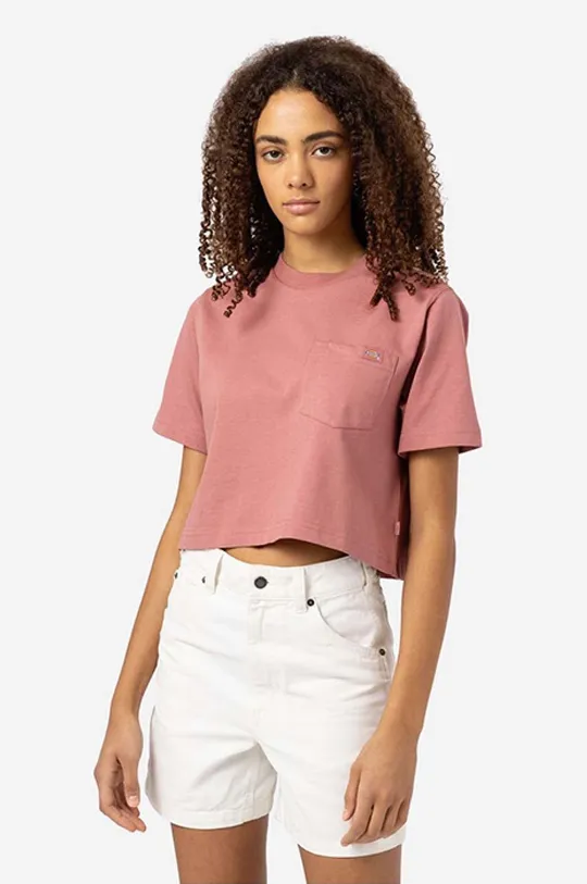 różowy Dickies t-shirt bawełniany Porterdale Crop Damski