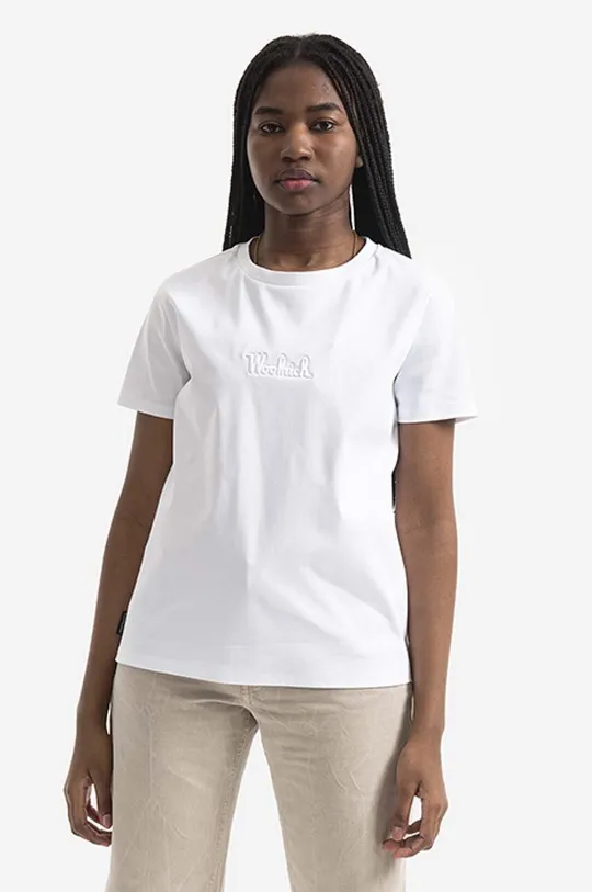biela Bavlnené tričko Woolrich Logo T-shirt CFWWTE0056FRUT297 Dámsky