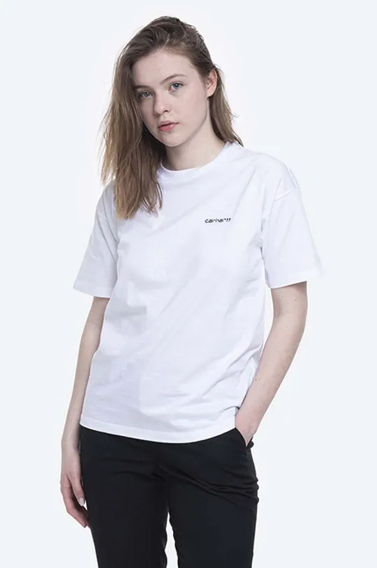 белый Хлопковая футболка Carhartt WIP Script Embroidery Женский