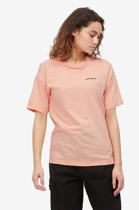 oranžová Bavlněné tričko Carhartt WIP Script Embroidery Dámský