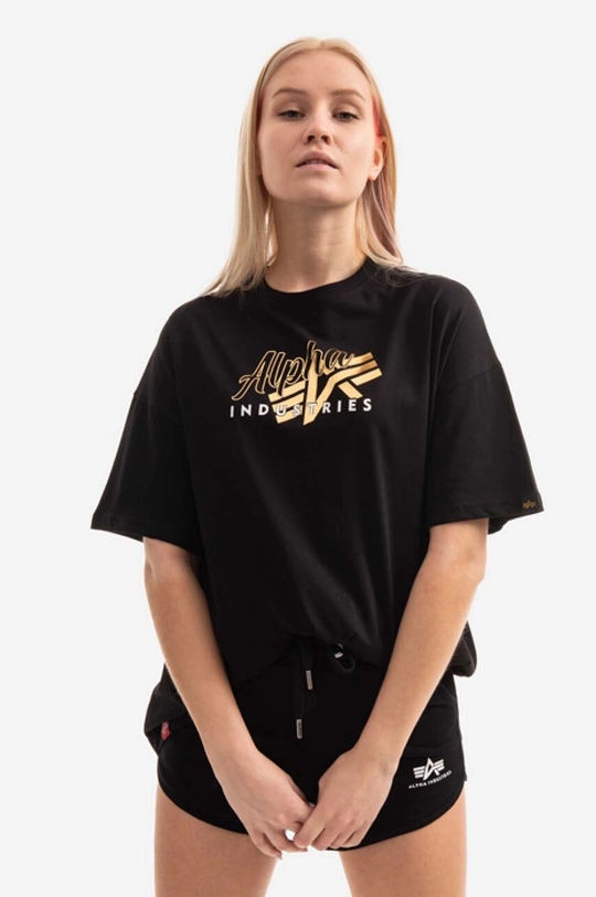 black Alpha Industries cotton T-shirt Gold Logo OS T Women’s