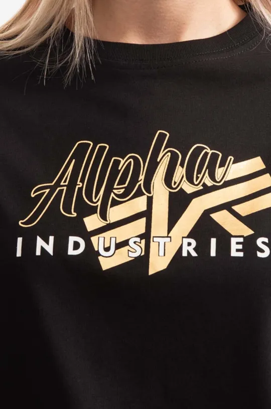 μαύρο Βαμβακερό μπλουζάκι Alpha Industries Gold Logo OS T