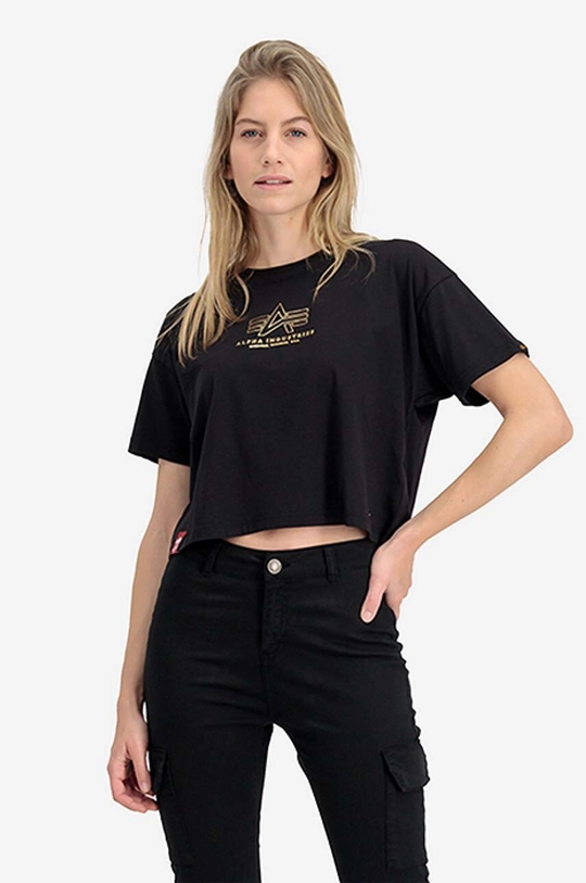 чёрный Хлопковая футболка Alpha Industries Basic T COS ML Foil Print Женский