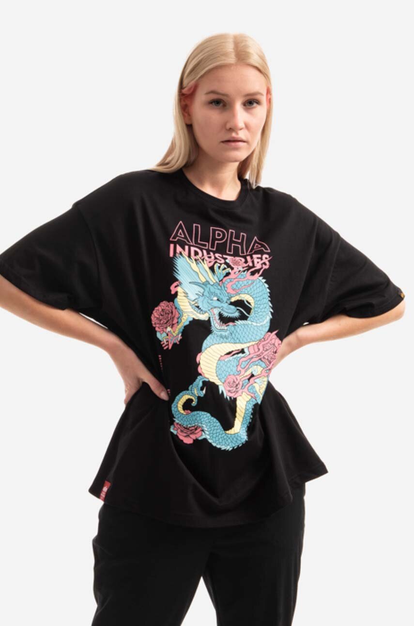 černá Bavlněné tričko Alpha Industries Heritage Dragon OS T Dámský