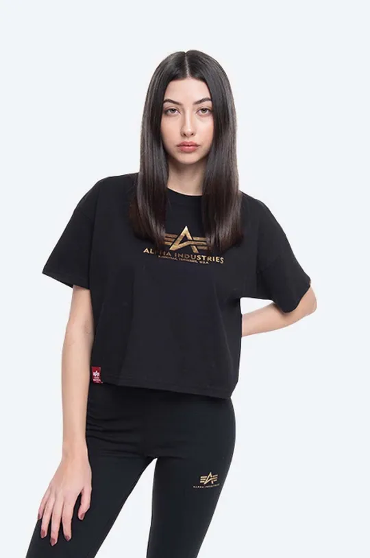 černá Bavlněné tričko Alpha Industries Basic Tee COS Foil Print Dámský